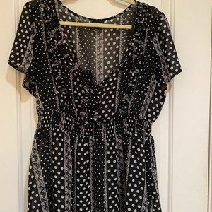 Sheer black/white printed Torrid blouse